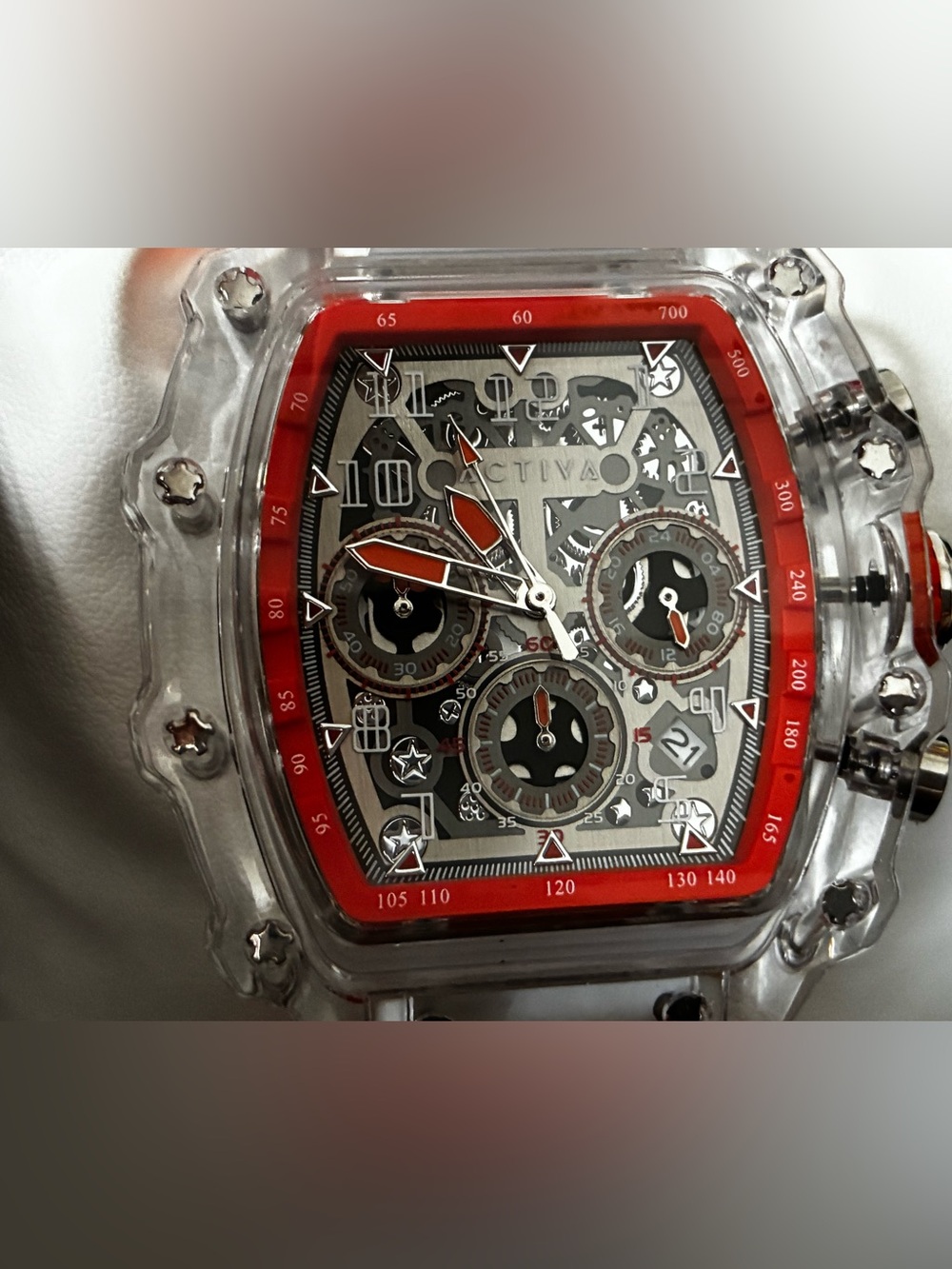 Activa By Invicta Orange and clear skeleton Dial